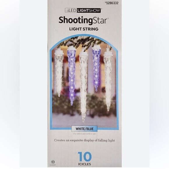 Gemmy Lightshow Shooting Star White/Blue LED Icicle Lights, 10 Icicles, New - Picture 1 of 1
